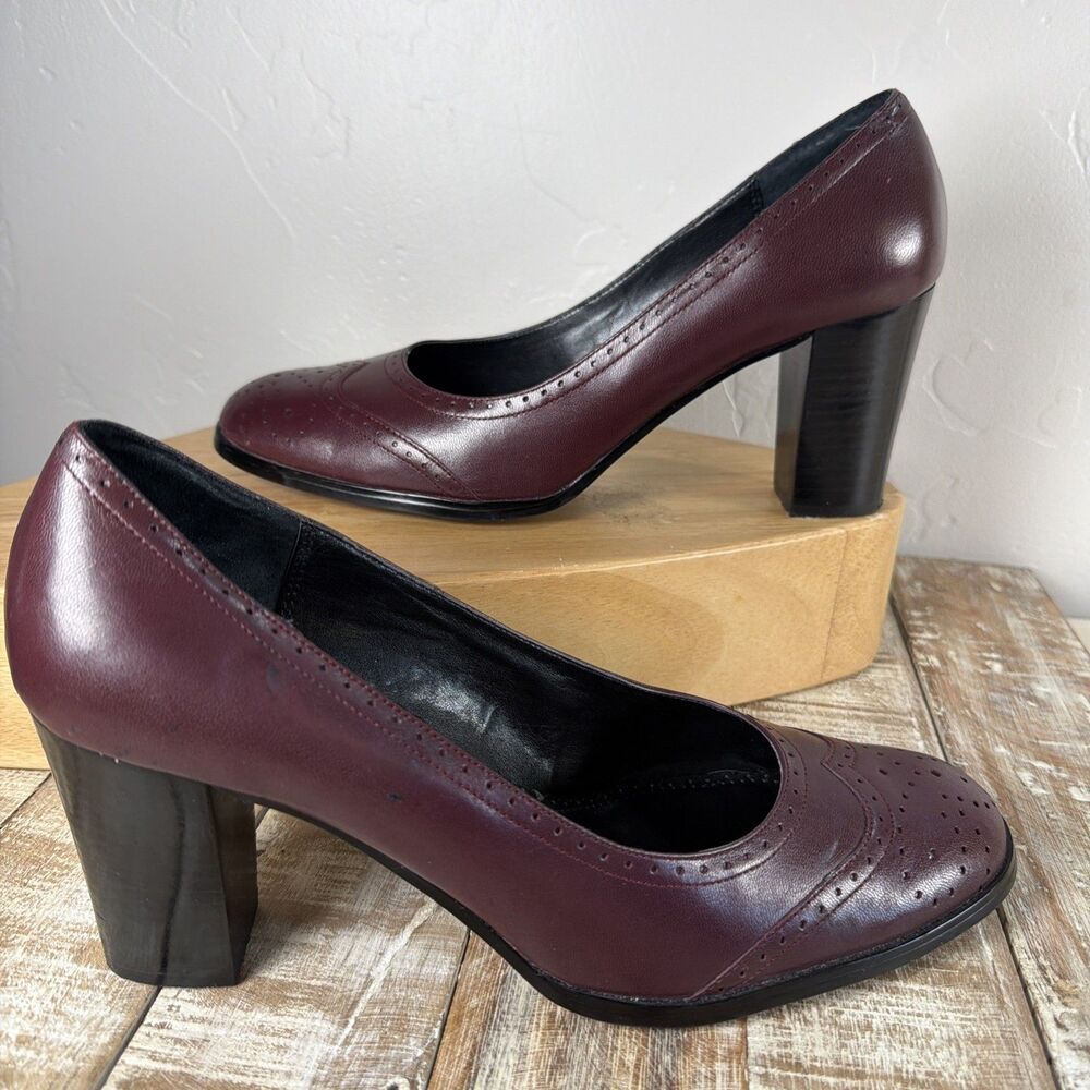 Bass On Madison Ave Burgundy Leather Wingtip Brogue Pump Heels Sz 10M